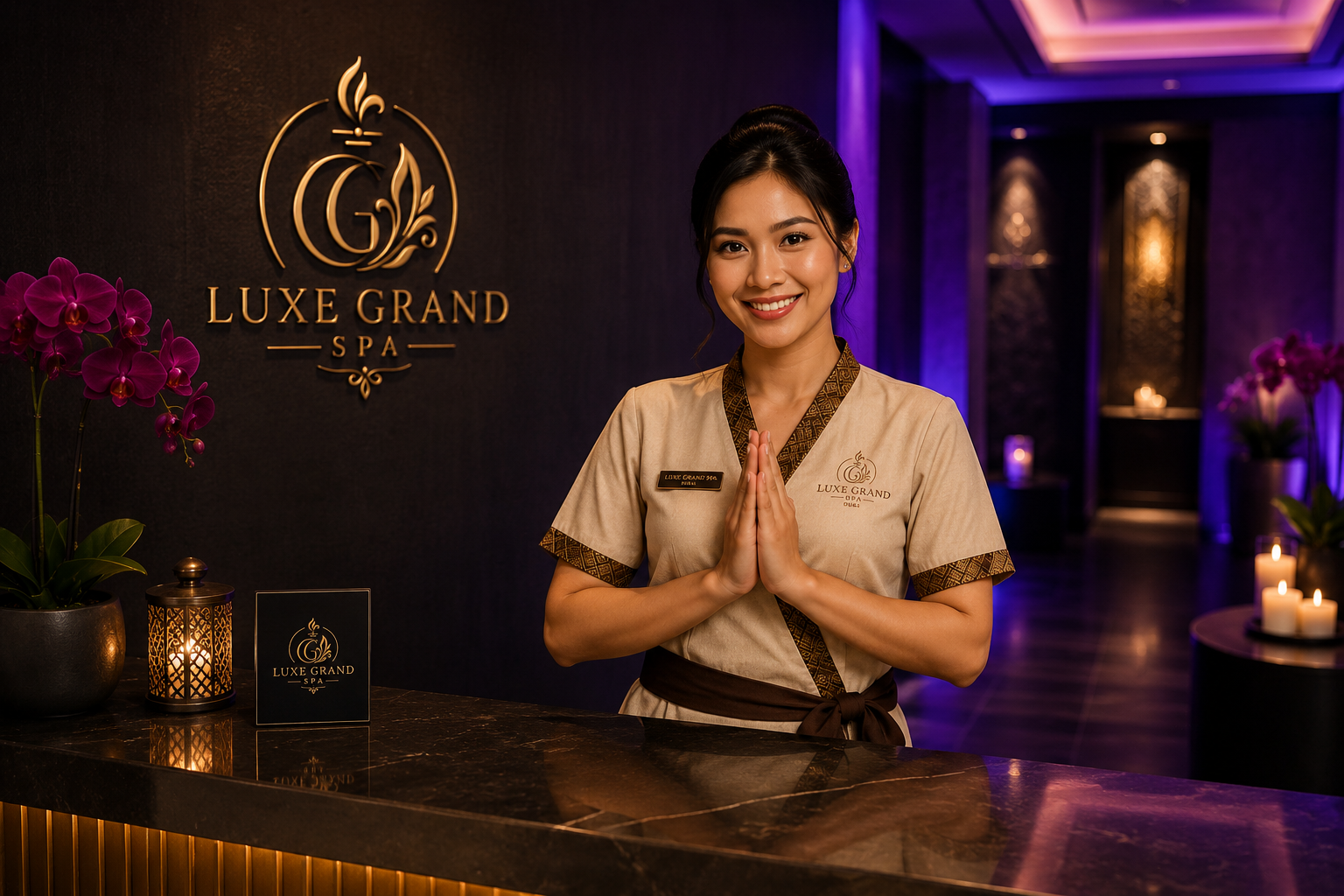 Luxe Grand Spa therapist welcoming guests
