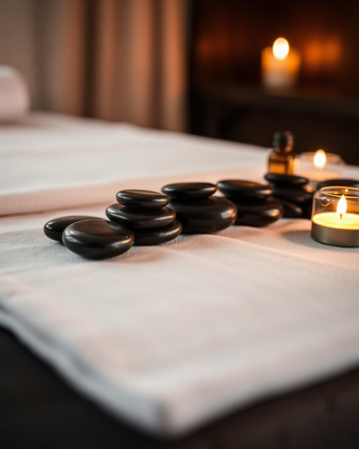 Hot stones on massage bed